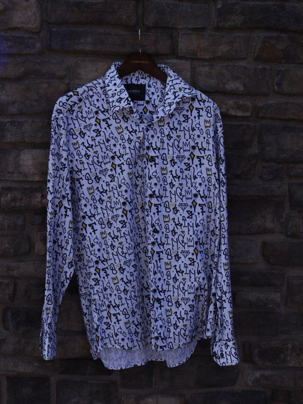 Maceoo Graffiti Print Long Sleeve Button-Up Shirt Men’s 4/L